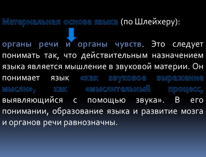Материальная основа языка (по Шлейхеру): органы речи и органы чувств. Это следует понимать так,